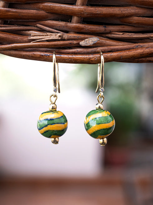 Single Blue Pottery Bead Earring